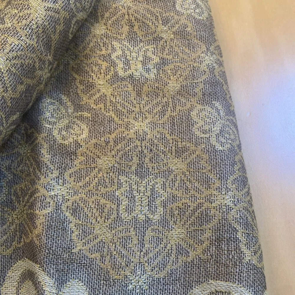 GOLD GLAM Metallic Thread Large Shawl Scarf With Tassels And Butterfly Print